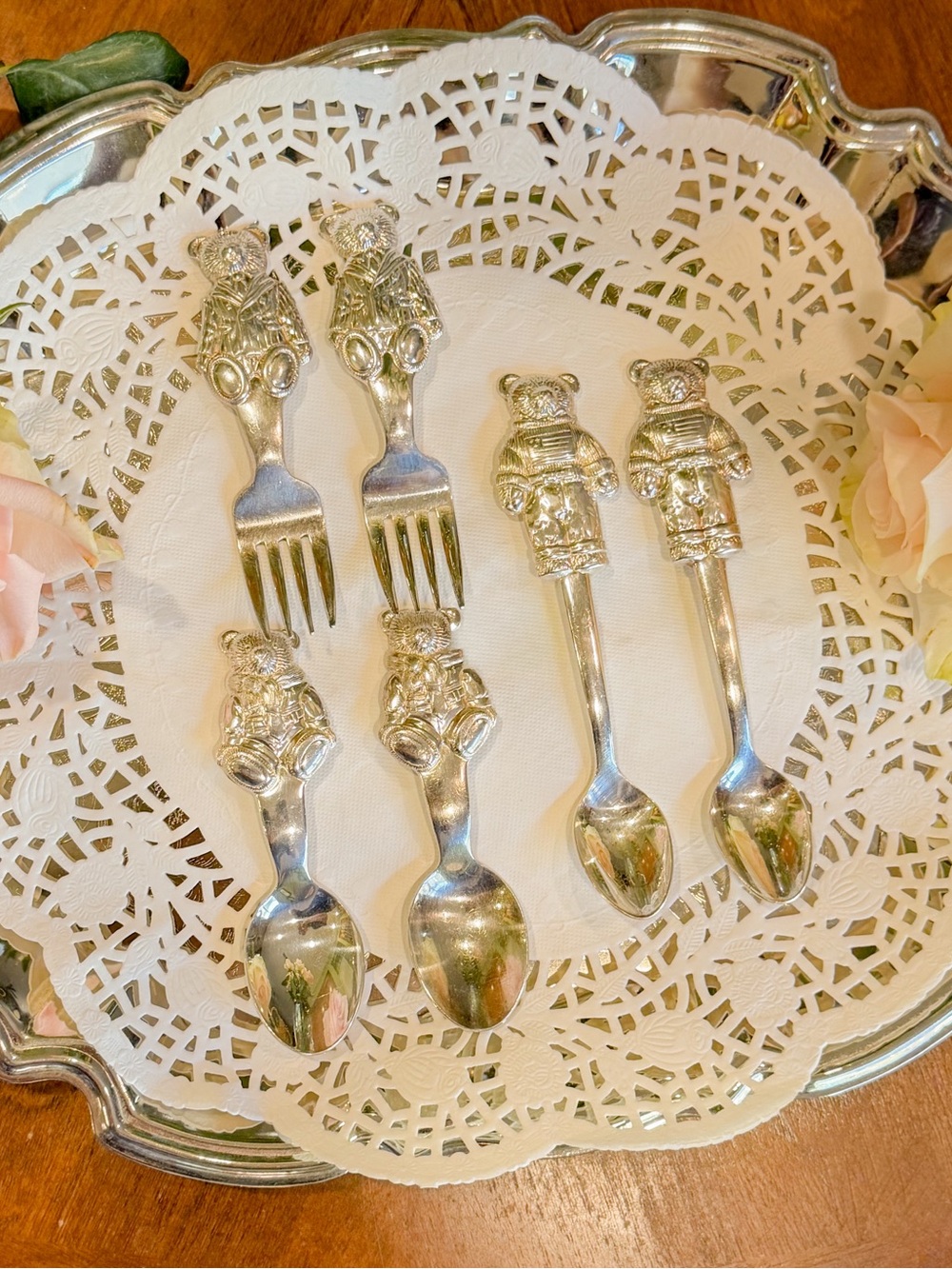 Ralph Lauren Bear Silverware, Vintage Children Set (2) forks & (4) Spoons